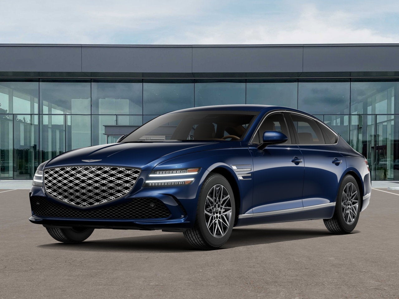 2027 Genesis G80 2.5T in Capri Blue — front three-quarter view