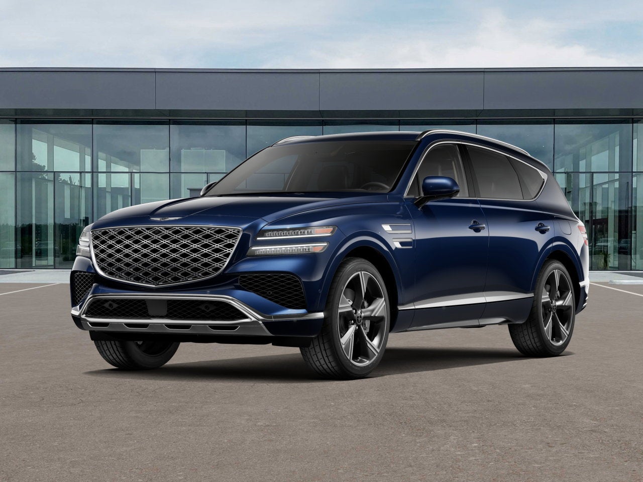 2026 Genesis GV80 2.5T PRESTIGE in Capri Blue — front three-quarter view