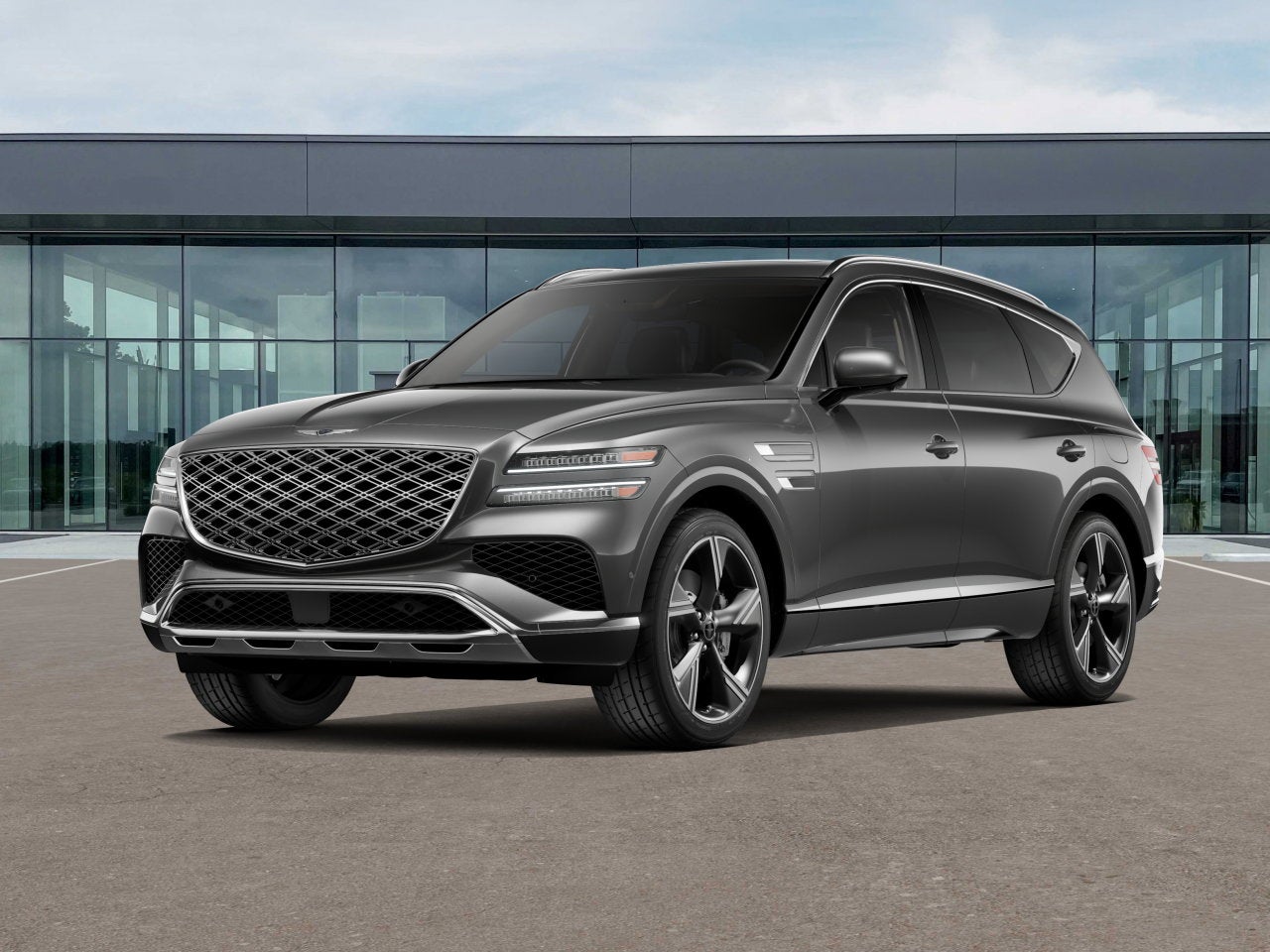 2026 Genesis GV80 3.5T PRESTIGE in Makalu Gray — front three-quarter view