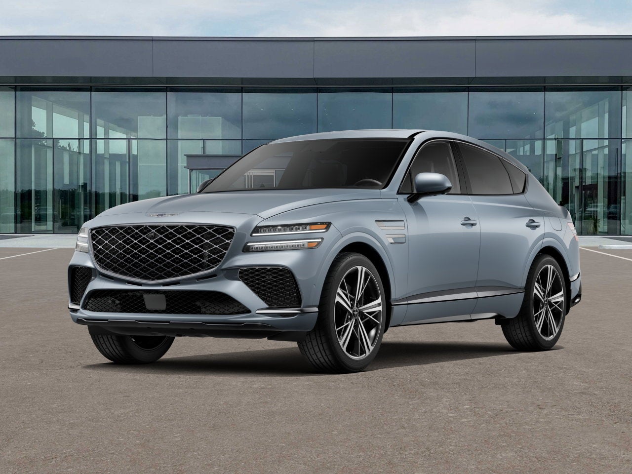 2026 Genesis GV80 Coupe 3.5T E-SC MHEV in Bering Blue — front three-quarter view